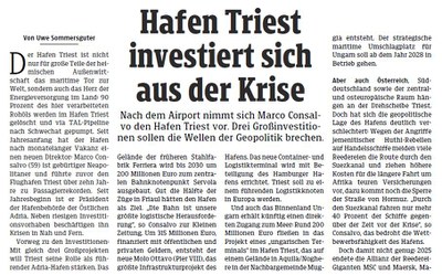 Il porto di Trieste protagonista sul Kleine Zeitung
